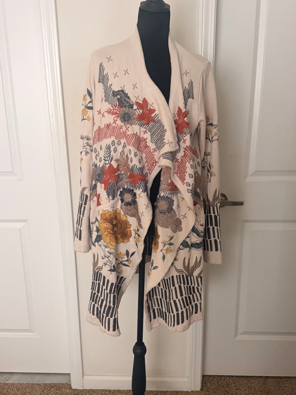 Women’s Serina wrap sweater Cream Floral Open-Front Sweater Cardigan